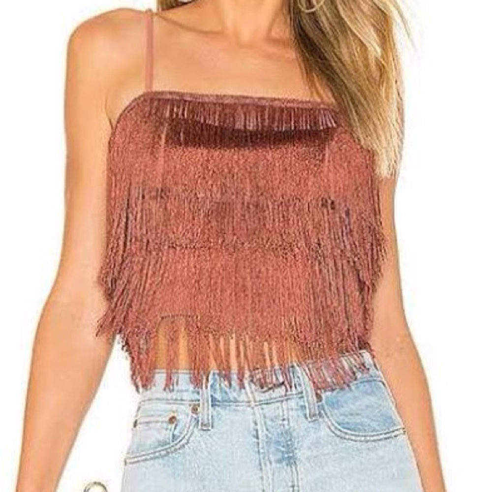 NBD Fringe Crop Top in Mauve